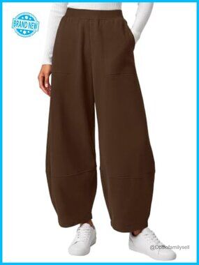 Women's Fleece Barrel Wide Leg Sweatpants Ankle Length Harem Pants